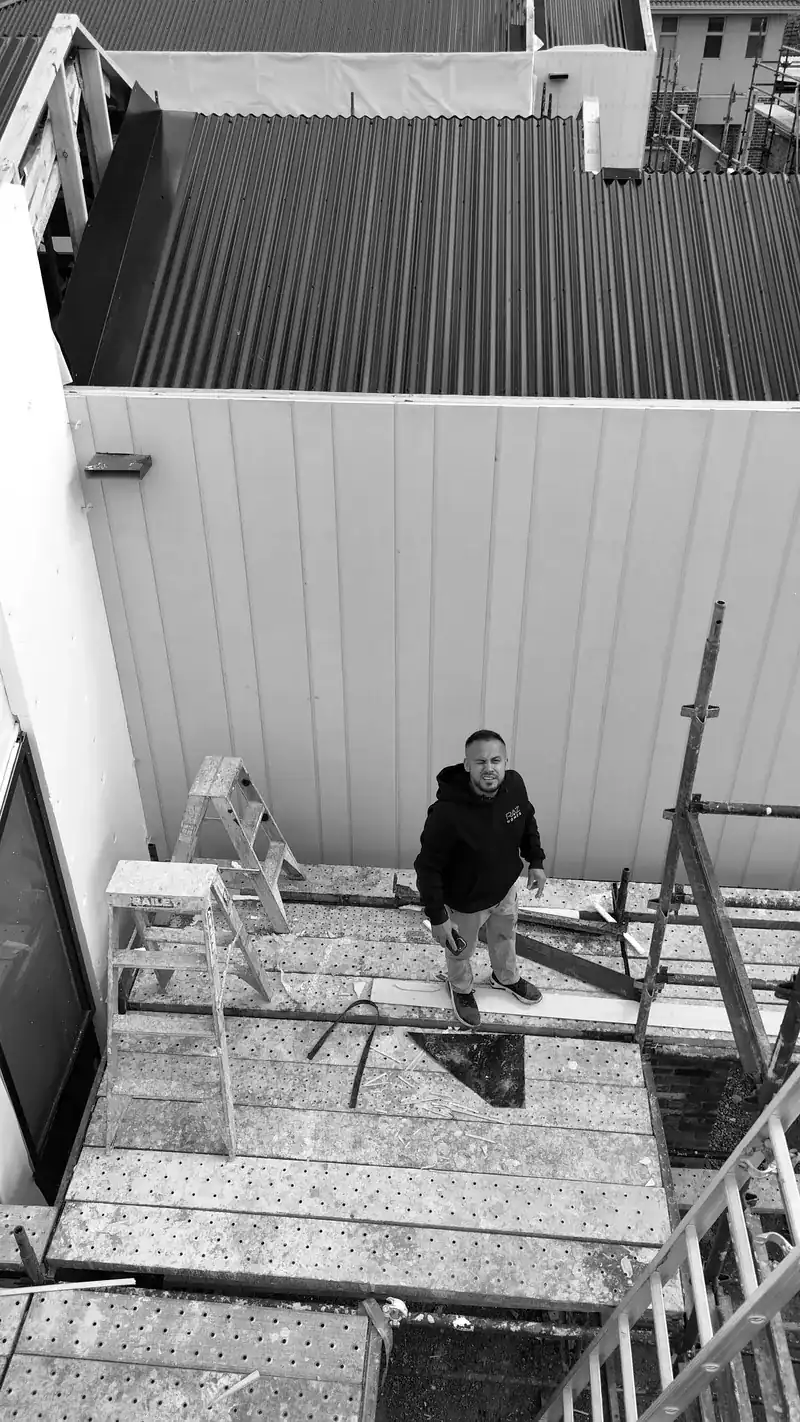 A drone shot looking down on a building site